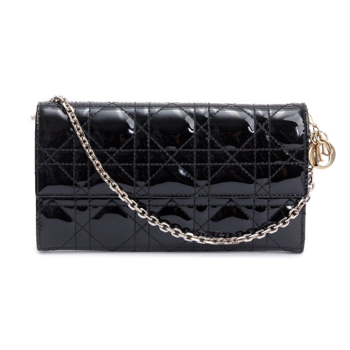 Christian Dior Black Cannage Patent Leather Rendezvous Wallet on Chain Rovelle Bags