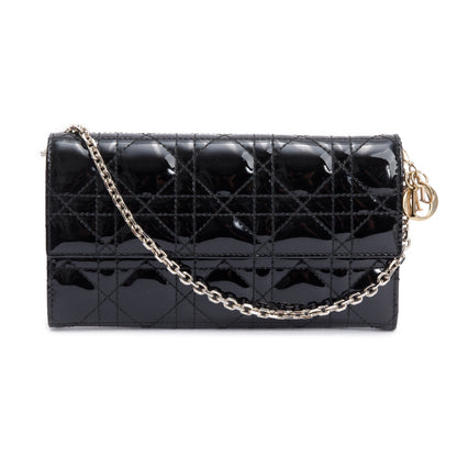 Christian Dior Black Cannage Patent Leather Rendezvous Wallet on Chain Rovelle Bags
