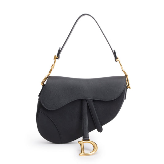 Christian Dior Black Grained Calfskin Leather Saddle Bag Rovelle Bags