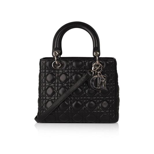 Christian Dior Black Lambskin Medium Lady Dior Bag Rovelle Bags
