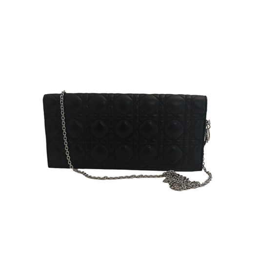 Christian Dior Black Leather Lady Dior Convertible Clutch Rovelle Bags