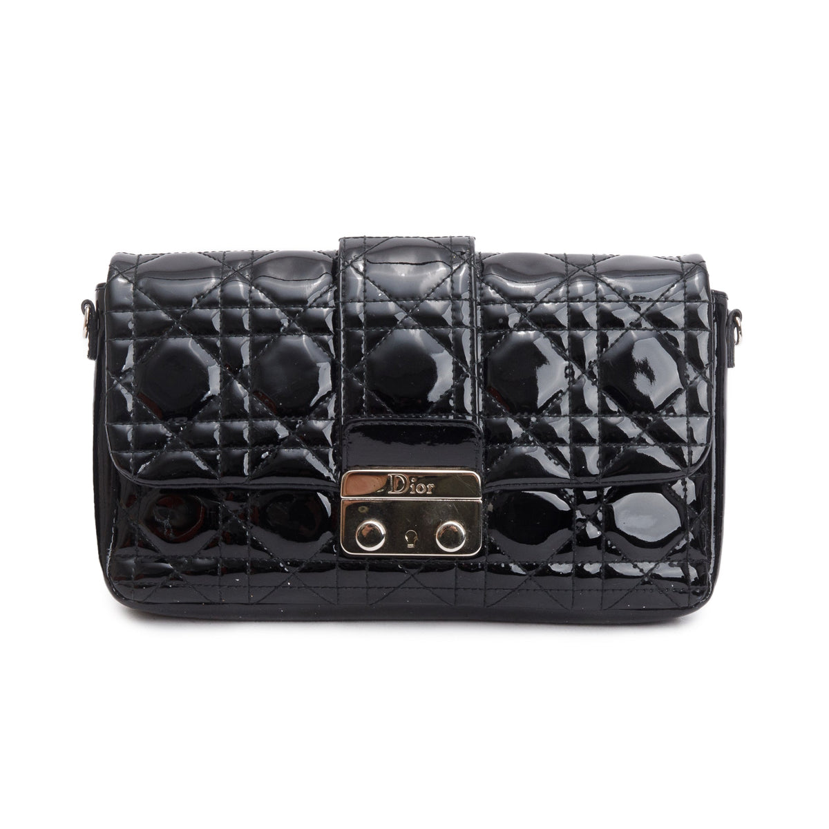 Christian Dior Black Patent Cannage Miss Dior Promenade Pouch Rovelle Bags