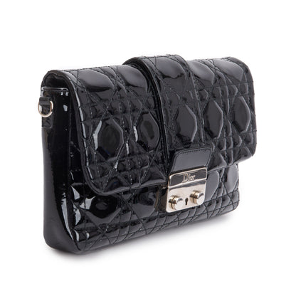 Christian Dior Black Patent Cannage Miss Dior Promenade Pouch Rovelle Bags