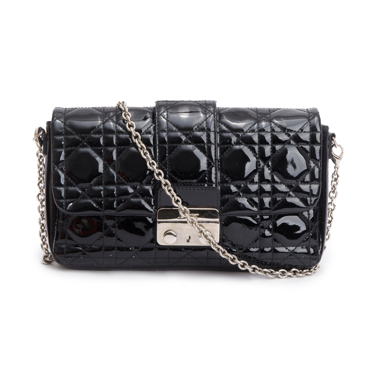 Christian Dior Black Patent Cannage Miss Dior Promenade Pouch Rovelle Bags