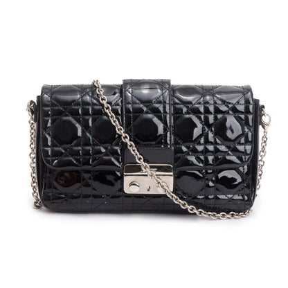 Christian Dior Black Patent Cannage Miss Dior Promenade Pouch Rovelle Bags