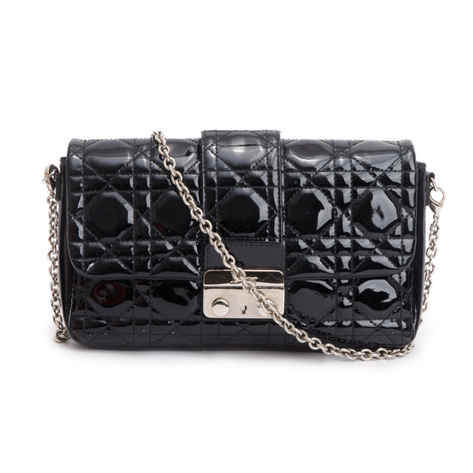 Christian Dior Black Patent Cannage Miss Dior Promenade Pouch Rovelle Bags