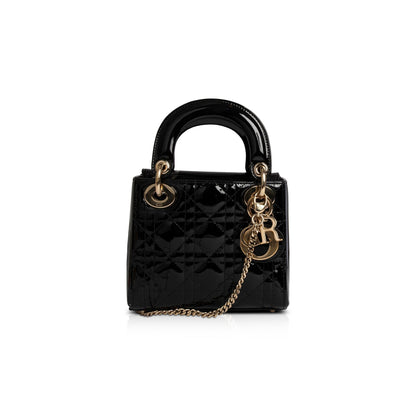 Christian Dior Black Patent Mini Lady Dior Bag Rovelle Bags