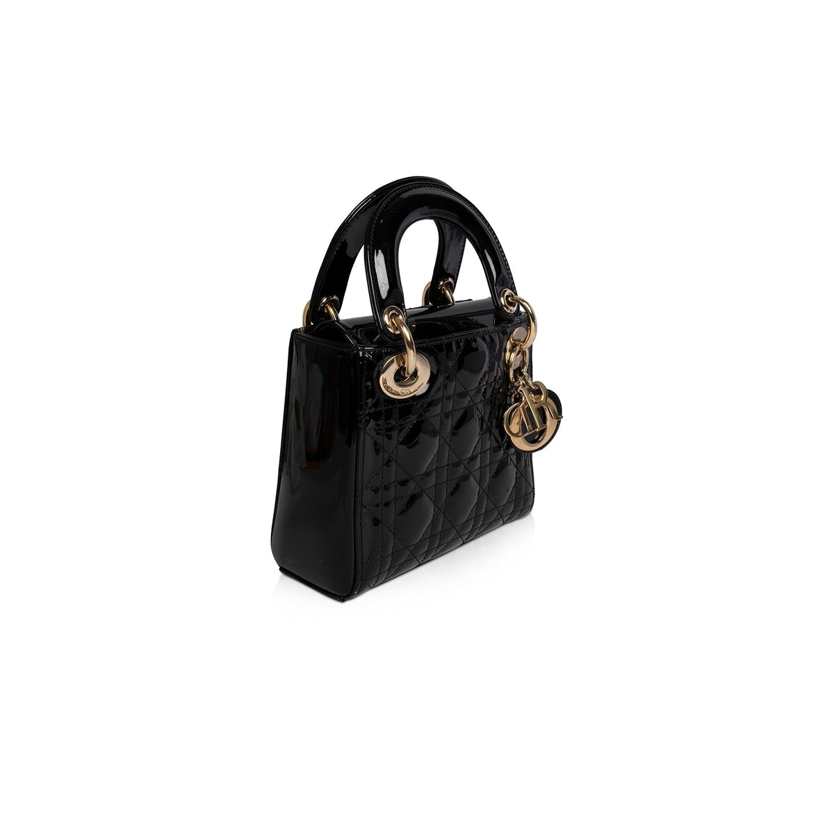 Christian Dior Black Patent Mini Lady Dior Bag Rovelle Bags