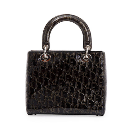 Christian Dior Black Ultimate Embossed Patent Leather Medium Lady Dior Bag Rovelle Bags