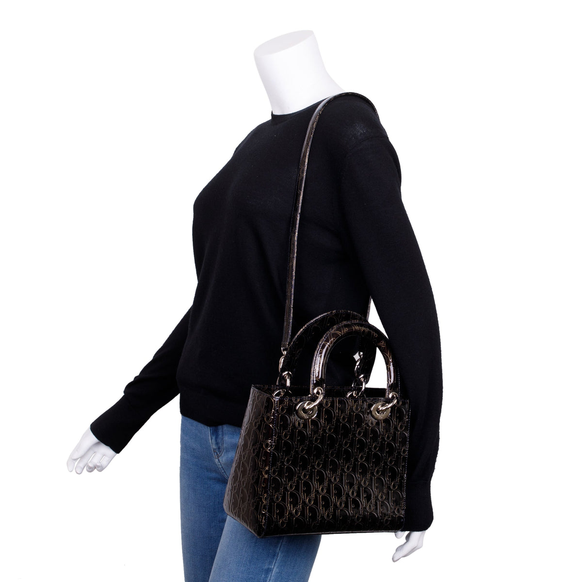 Christian Dior Black Ultimate Embossed Patent Leather Medium Lady Dior Bag Rovelle Bags
