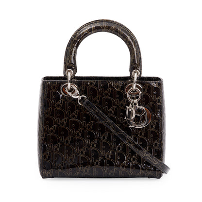 Christian Dior Black Ultimate Embossed Patent Leather Medium Lady Dior Bag Rovelle Bags