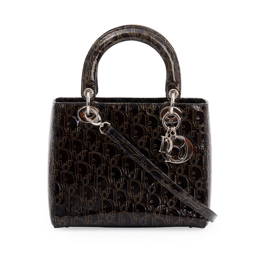 Christian Dior Black Ultimate Embossed Patent Leather Medium Lady Dior Bag Rovelle Bags