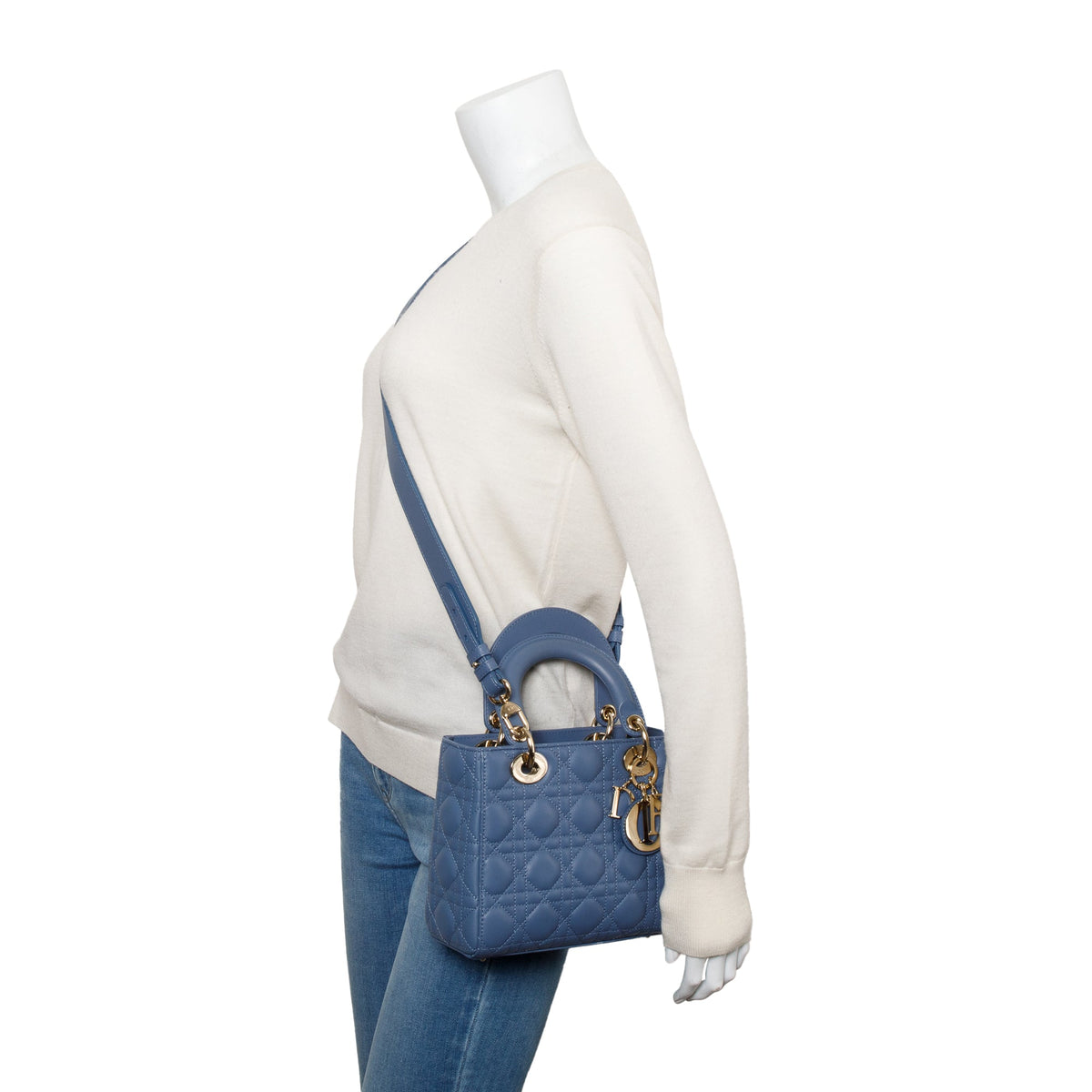 Christian Dior Blue Cannage Leather Small Lady Dior Bag Rovelle Bags