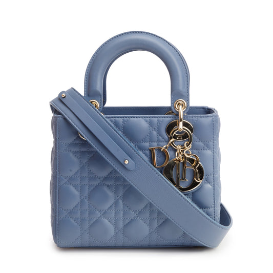 Christian Dior Blue Cannage Leather Small Lady Dior Bag Rovelle Bags
