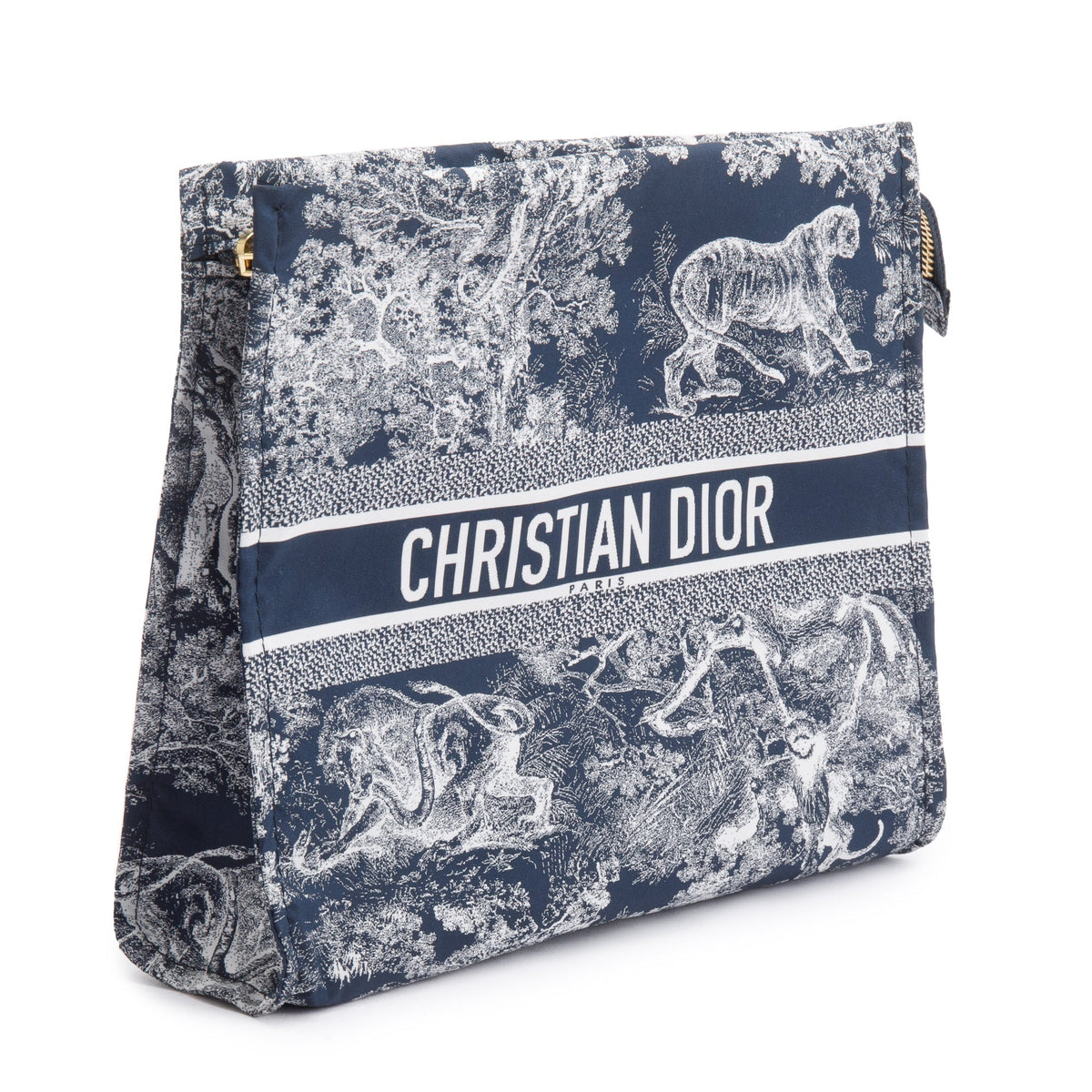 Christian Dior Blue Toile De Jouy Reverse Technical Fabric DiorTravel Zipped Pouch Rovelle Bags