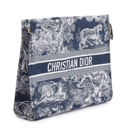 Christian Dior Blue Toile De Jouy Reverse Technical Fabric DiorTravel Zipped Pouch Rovelle Bags
