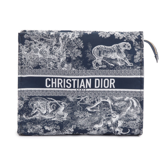 Christian Dior Blue Toile De Jouy Reverse Technical Fabric DiorTravel Zipped Pouch Rovelle Bags