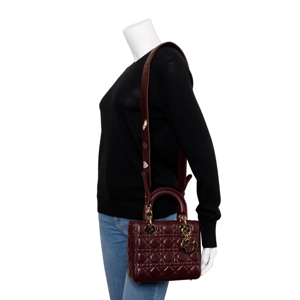Christian Dior Burgundy Cannage Leather Small Lady Dior Bag Rovelle Bags