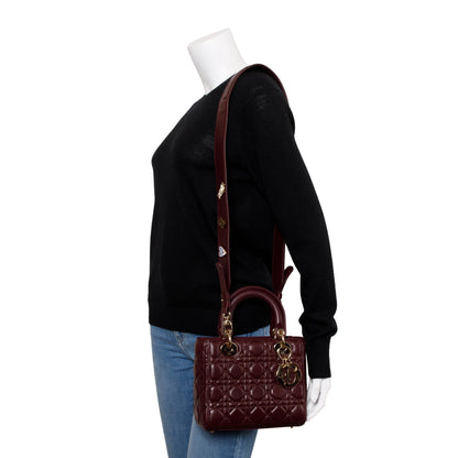 Christian Dior Burgundy Cannage Leather Small Lady Dior Bag Rovelle Bags