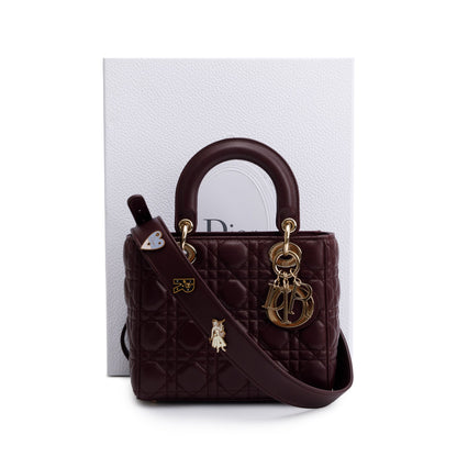 Christian Dior Burgundy Cannage Leather Small Lady Dior Bag Rovelle Bags