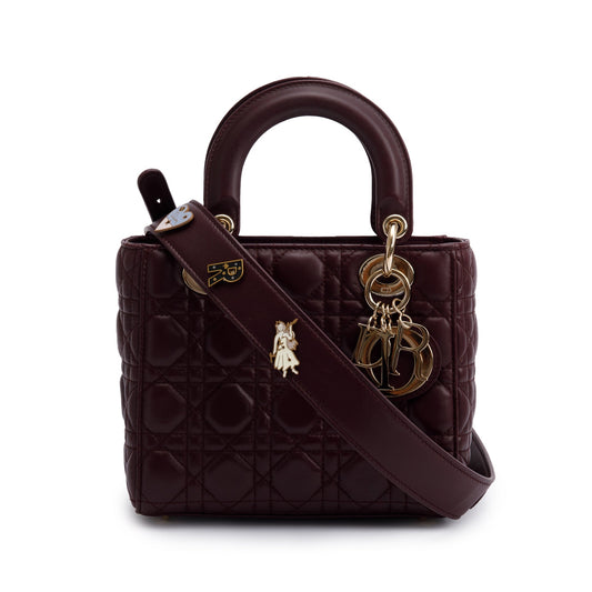 Christian Dior Burgundy Cannage Leather Small Lady Dior Bag Rovelle Bags