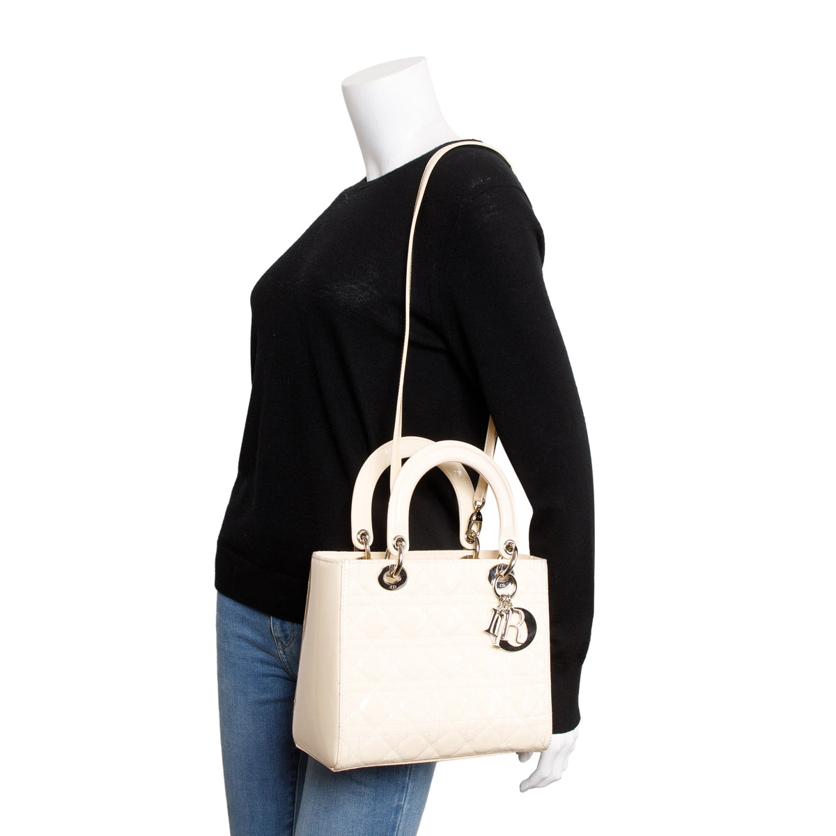 Christian Dior Creme Patent Leather Medium Lady Dior Bag Rovelle Bags