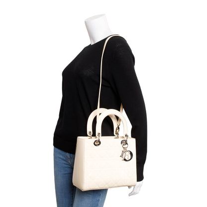 Christian Dior Creme Patent Leather Medium Lady Dior Bag Rovelle Bags