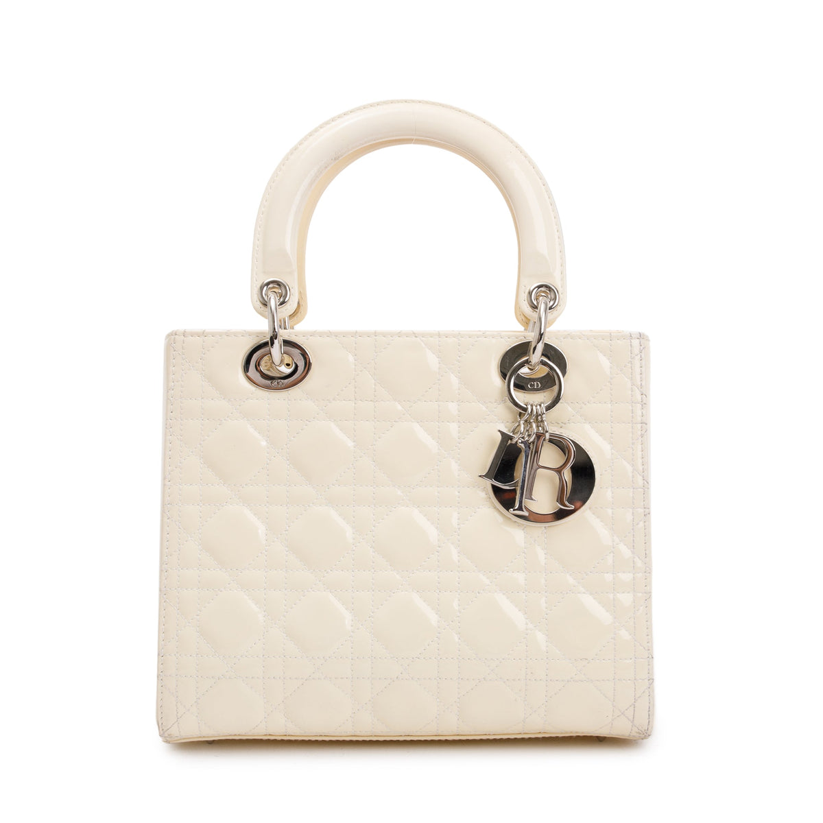 Christian Dior Creme Patent Leather Medium Lady Dior Bag Rovelle Bags
