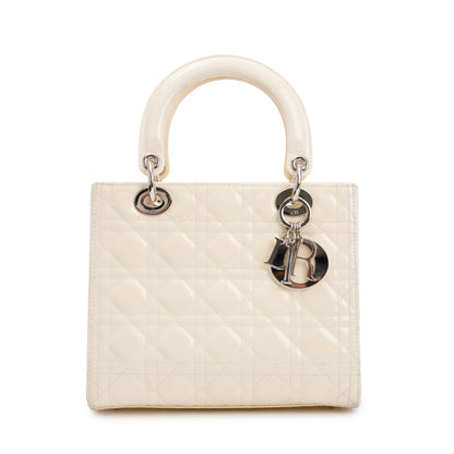 Christian Dior Creme Patent Leather Medium Lady Dior Bag Rovelle Bags