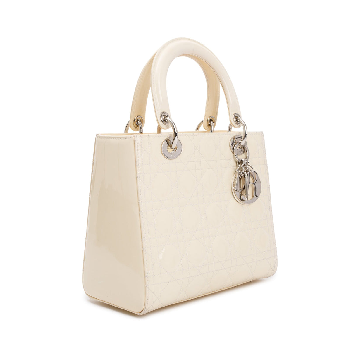 Christian Dior Creme Patent Leather Medium Lady Dior Bag Rovelle Bags