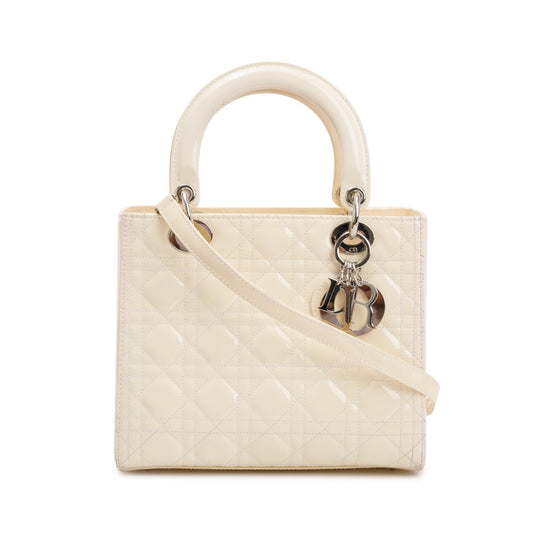 Christian Dior Creme Patent Leather Medium Lady Dior Bag Rovelle Bags
