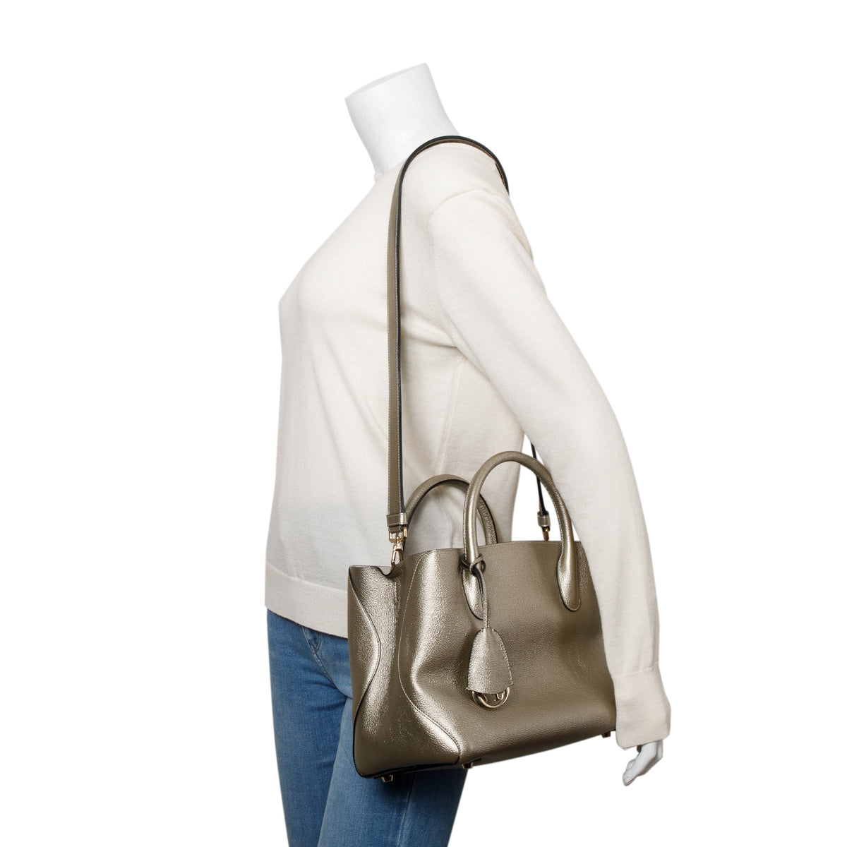 Christian Dior Gold Metallic Calfskin Leather Small Open Bar Tote Rovelle Bags