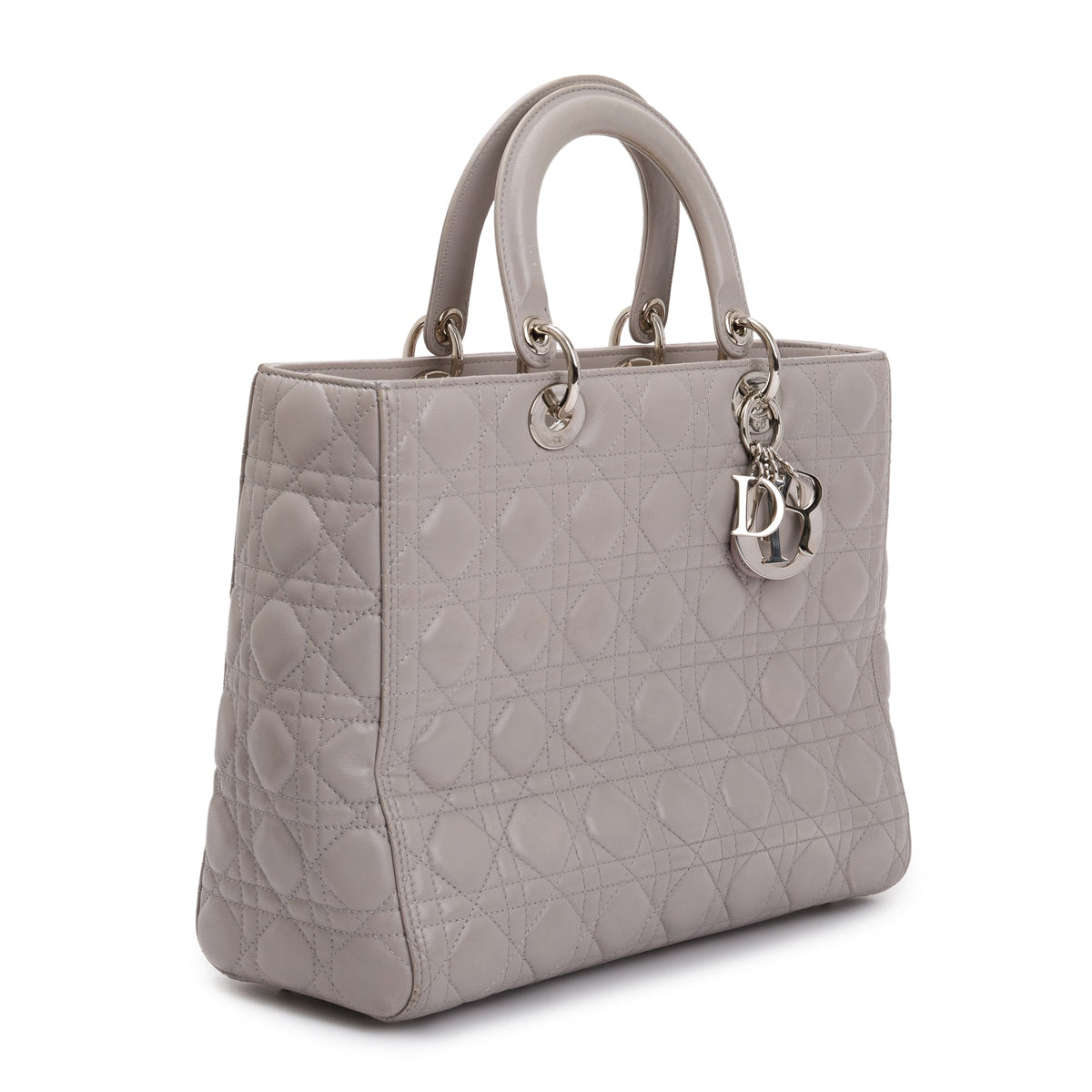 Christian Dior Grey Cannage Lambskin Leather Large Lady Dior Bag Rovelle Bags