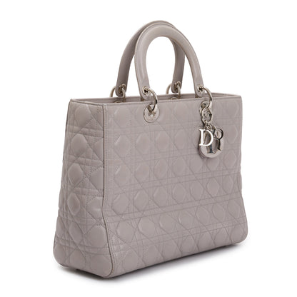 Christian Dior Grey Cannage Lambskin Leather Large Lady Dior Bag Rovelle Bags
