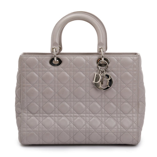 Christian Dior Grey Cannage Lambskin Leather Large Lady Dior Bag Rovelle Bags