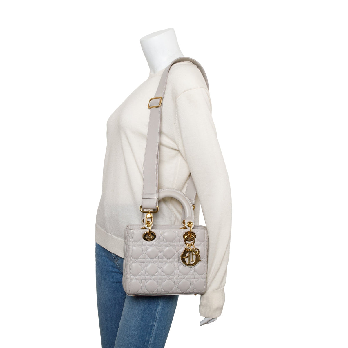 Christian Dior Grey Cannage Lambskin Leather Small Lady Dior Bag Rovelle Bags