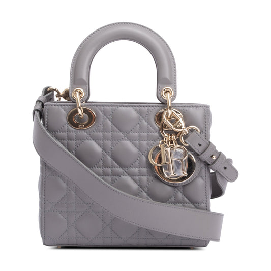 Christian Dior Grey Cannage Lambskin Leather Small Lady Dior Bag Rovelle Bags