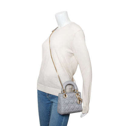 Christian Dior Grey Cannage Leather Mini Lady Dior Bag Rovelle Bags