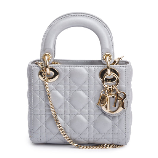 Christian Dior Grey Cannage Leather Mini Lady Dior Bag Rovelle Bags