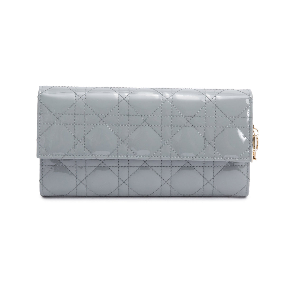 Christian Dior Grey Cannage Patent Leather Lady Dior Rendezvous Wallet on Chain Rovelle Bags