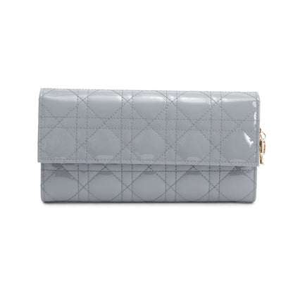 Christian Dior Grey Cannage Patent Leather Lady Dior Rendezvous Wallet on Chain Rovelle Bags