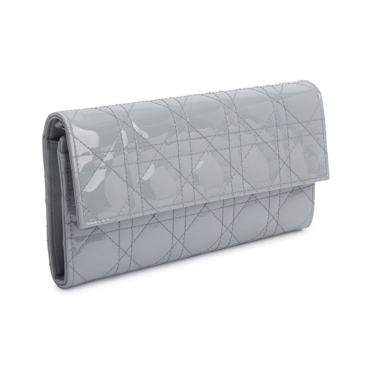 Christian Dior Grey Cannage Patent Leather Lady Dior Rendezvous Wallet on Chain Rovelle Bags