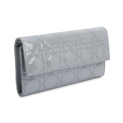 Christian Dior Grey Cannage Patent Leather Lady Dior Rendezvous Wallet on Chain Rovelle Bags