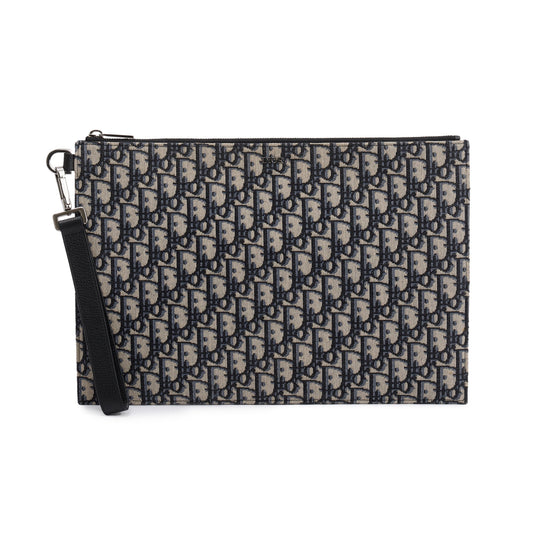 Christian Dior Homme 2020 Beige & Black Oblique Jacquard A4 Pouch Rovelle Bags