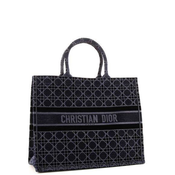 DIOR EMBROIDERED CANNAGE VELVET LARGE BOOK TOTE BAG Rovelle Bags