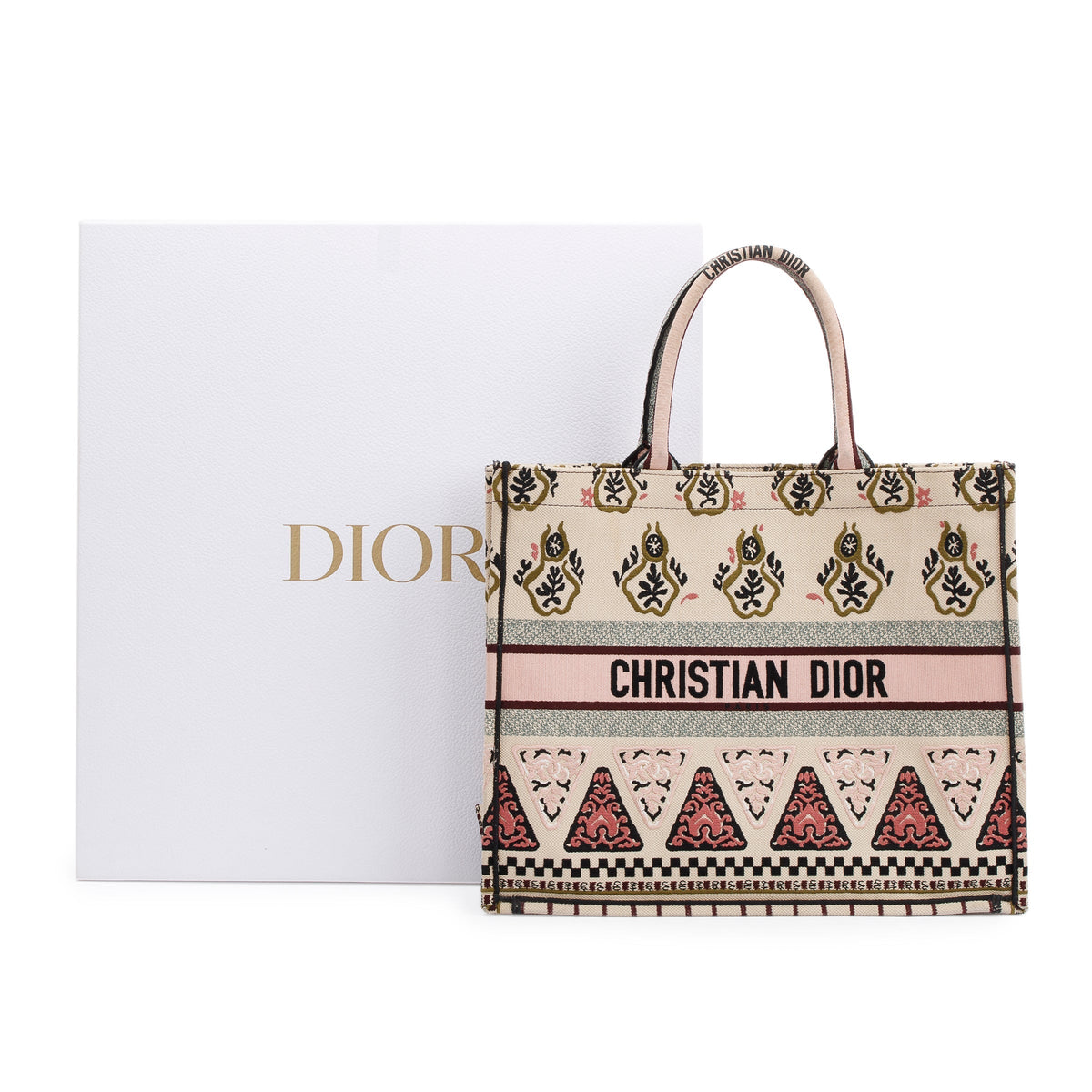Christian Dior Large Multicolor Embroidered Geometric Canvas Book Tote Rovelle Bags