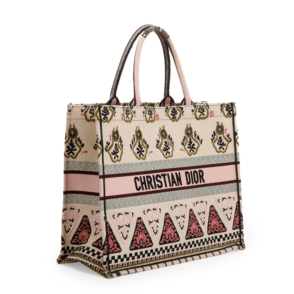 Christian Dior Large Multicolor Embroidered Geometric Canvas Book Tote Rovelle Bags