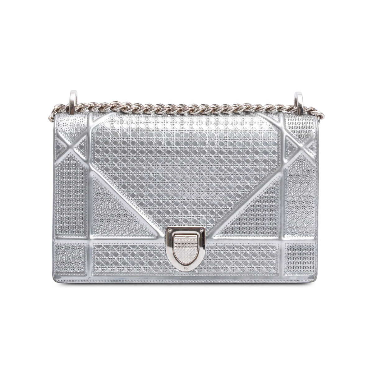 Christian Dior Large Silver Metallic Microcannage Diorama Shoulder Bag Rovelle Bags