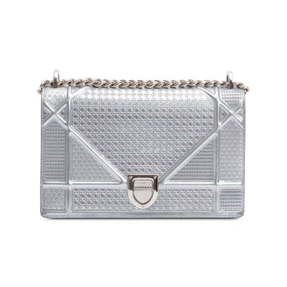 Christian Dior Large Silver Metallic Microcannage Diorama Shoulder Bag Rovelle Bags