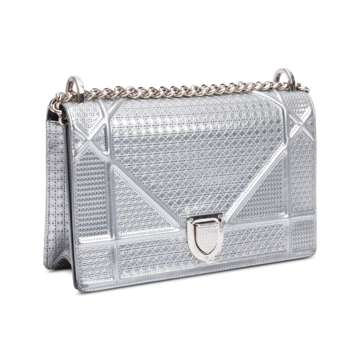 Christian Dior Large Silver Metallic Microcannage Diorama Shoulder Bag Rovelle Bags
